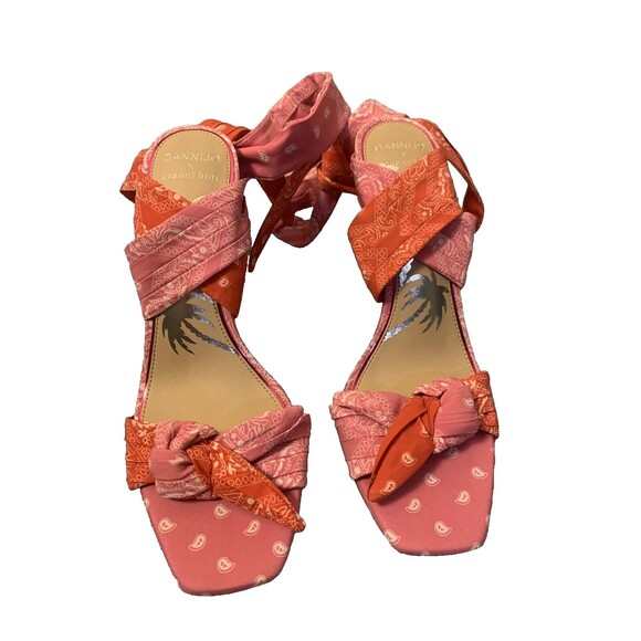 Sz 9 | Gianni Bini x DANNIJO Bandana Colorblock Print Ankle Wrap Heel Barbie - Picture 2 of 10